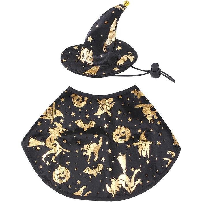 Костюм на Хелловін для собак та котів: плащ відьми та капелюх. Розмір M