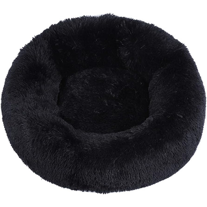 Кругле м'яке ліжко для собак та котів Lukery з плюшу, зручне доріжне ліжко-подушка для маленьких, середніх та великих тварин (80 см, чорний)