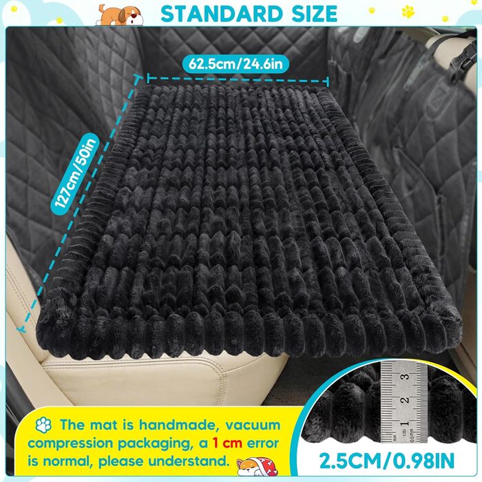 Лоїон Лежанка для собак в авто, килимок на заднє сидіння, м'яка підстилка для собак, захисний чохол, 127x62,5x2,5 см (Чорний)