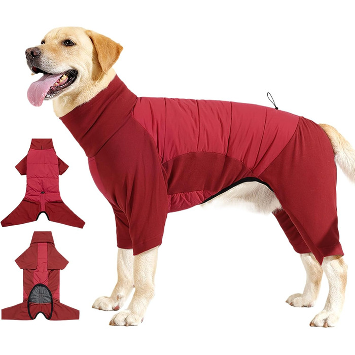 Зимовий теплий одяг для собак з високим коміром - регульований зимовий теплий одяг для собак маленьких, середніх та великих порід, для прогулянок, походів, кемпінгу, червоний, розмір M