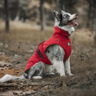 Водонепроникний собачий дощовик OneTigris STORMWALL з регульованою довжиною спини, флісовою підкладкою, світловідбиваючими елементами та коміром з хутра для прогулянок на відкритому повітрі, середніх та великих собак, L (M:14-27кг(шия:51см, груди:60-81см)