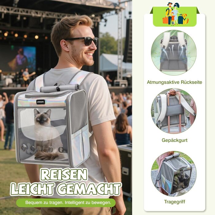 Рюкзак-переноска для котів та собак великих порід ALLSOPETS, складаний, дихаючий, для подорожей, прогулянок (димно-зелений, блискучий)