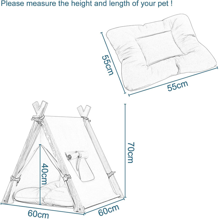 Тіпі для собак та котів, розмір M, 60x70x60 см, білий - EUGAD