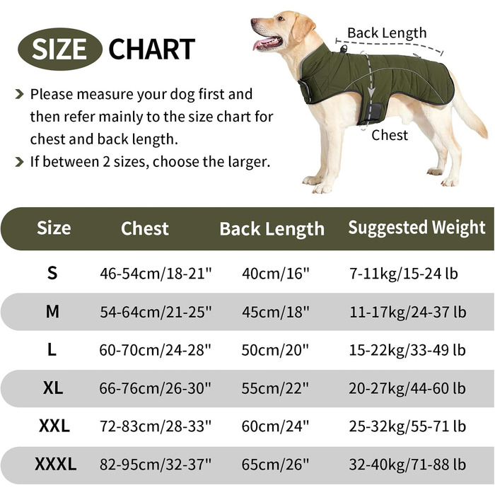 Водонепроникний теплий зимовий одяг для собак Heywean: куртка, жилетка, пуловер з флісу, з D-кільцем, світловідбиваючими елементами, з застібкою-липучкою, для малих, середніх та великих собак, зелений