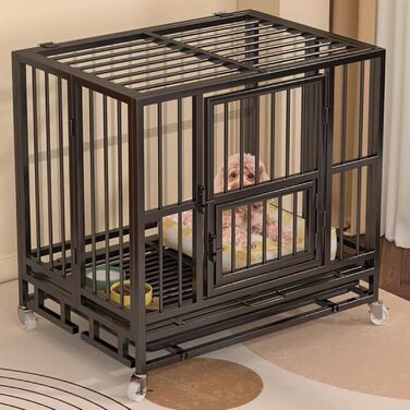 Клітка для собак Gitterbox: складана, на колесах, з маленькою дверцятами (77x55x76 см, чорний)