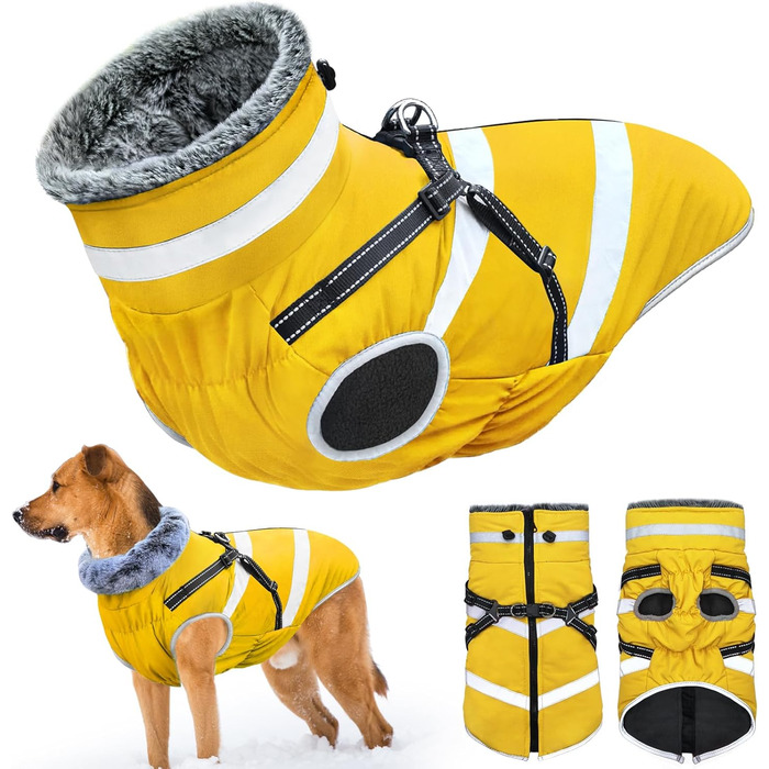 Водонепроникні куртки для собак, зимові теплі куртки для собак, одяг для домашніх тварин з відбиваючими елементами, куртки для собак у холодну погоду, затишні костюми для снігу, куртки та жилети для собак маленьких, середніх та великих порід (жовтий, 5XL)