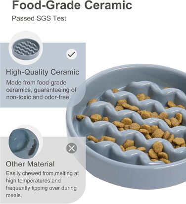 Миска для собак Slow Feeder з кераміки з нековзним силіконовим краєм - миска-лабіринт для запобігання здуття та ожиріння (Абрикос-S) (Medium, Macroni-Ice Blue)