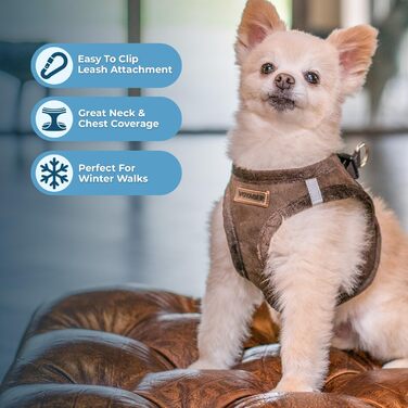 Шлейка для собак Voyager Step-In з плюшу, Best Pet Supplies - для малих та середніх собак, шоколадного кольору, розмір M (обхват грудей 40-45 см)