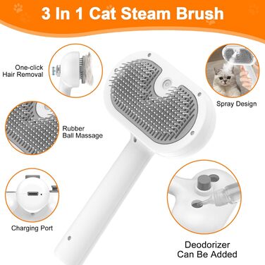 Бьордобра Стімі Кетенбюстш, щітка для котів 3 в 1 зі спіральним масажем, видаляє шерсть, біла