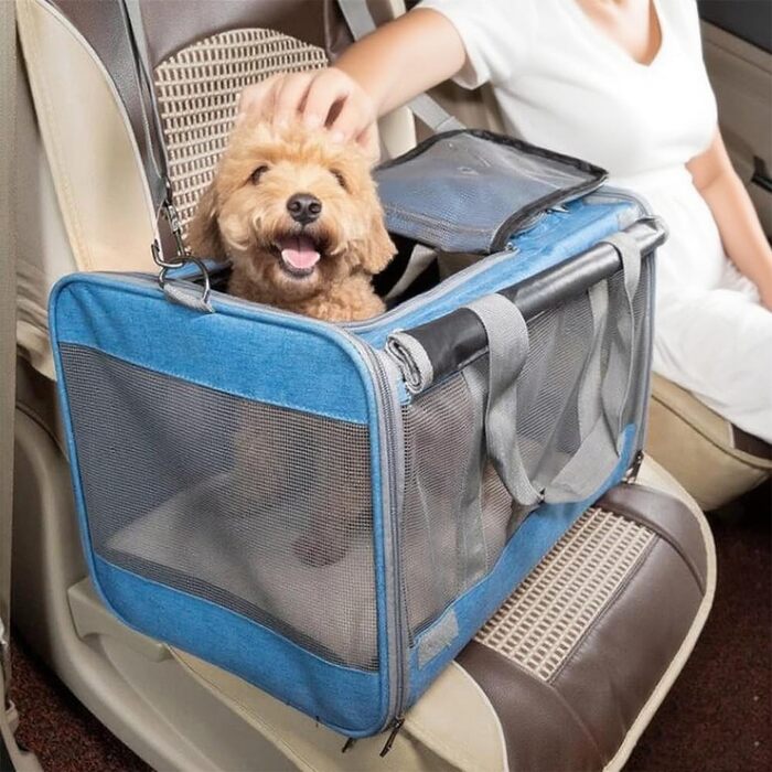 Транспортна переноска для собак та котів SHJOEE, складана, синього кольору, 46 x 46 x 30 см