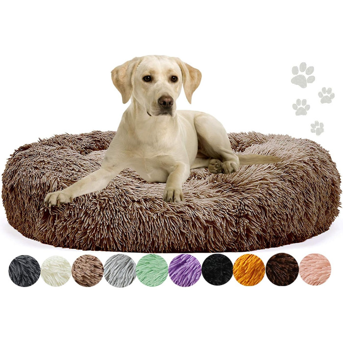 Круглий лежак для собак і котів, коричневий, 80 см. Знімний м'який плюшевий кошик з водонепроникним дном. Підходить для собак і котів.