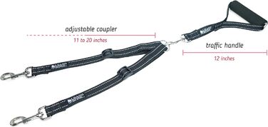 Подвійний повідок для великих собак Leash Boss Duo, регульований, знімна м'яка ручка, світловідбиваючий, не заплутується, для вигулу двох собак одночасно