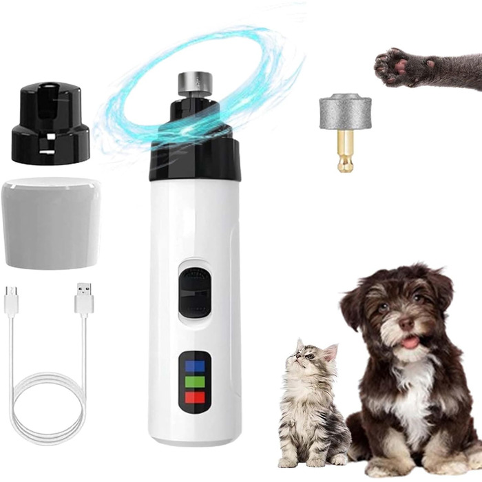 Електричний точилка для кігтів собак Fjaldjfu KrallenSchleifer Pro Salon - тиха, акумуляторна, з 2 швидкостями та 2 насадками