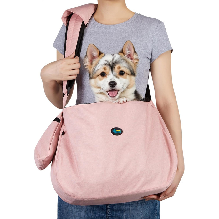 Сумка-переноска для собак Ownpets до 11 кг з підкладкою на плече та передньою кишенею, рожева