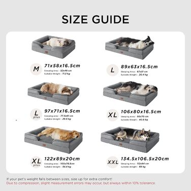 Ортопедичне ліжко для собак BEDSURE - 106x80 см, зручне диван-софа для великих собак, з ергономним пінопластом, миється, нековзне, (89x63x17 см, горіховий колір)