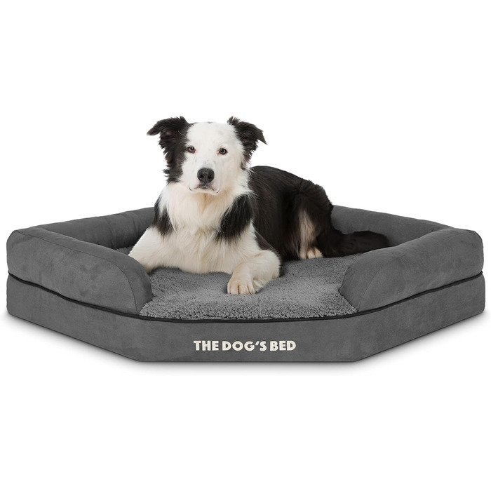 Ортопедичне ліжко для собак з memory foam, водонепроникне, кутове, середнього розміру, чорний плюш, для собак з артритом та дисплазією кульшових суглобів, терапевтичне та підтримуюче