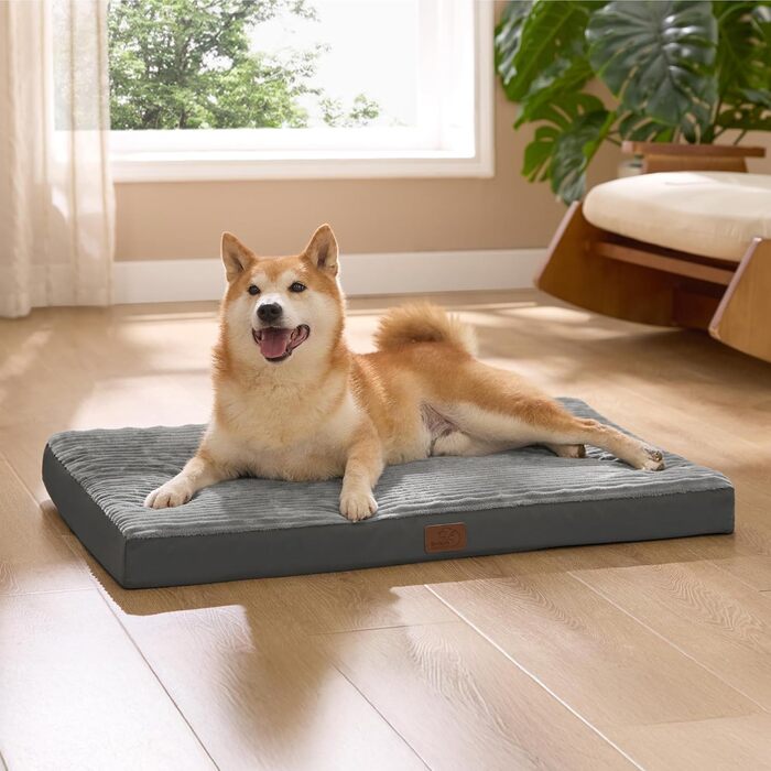 Крісло-лежанка для собак середніх порід BEDSURE - м'яке ліжко з антиковзною основою та знімним чохлом, сірого кольору, 89x56x7 см