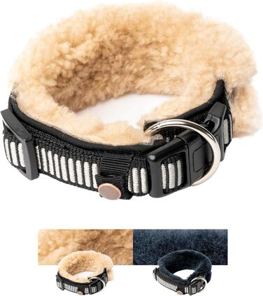 Нашийник для собак Chris з ланолінової вовни, зменшує випадіння шерсті, з підкладкою, світловідбиваючий, регульований, для собак малих, середніх та великих порід, розміри M (35-45см), XL (55-65см), L (45-55см), колір: кремовий