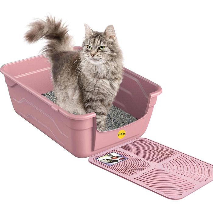 Лоток для котів з високим бордюром, без кришки, рожевий + кремовий, розмір L 50 x 38,5 см