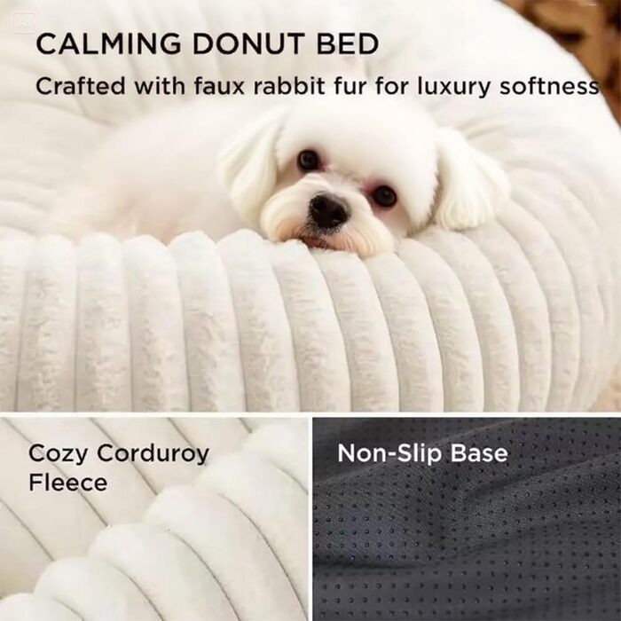 М'яке ліжко для домашніх тварин: круглі лежанки для собак та котів, діаметр 50 см, бежевий колір