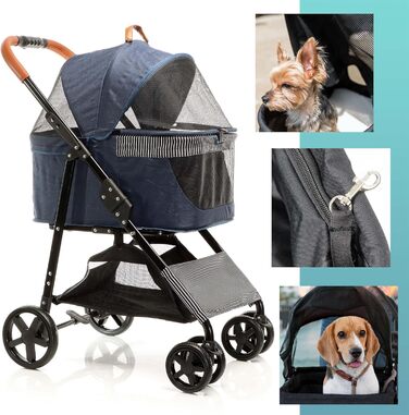 Візок для собак Fudajo 2в1, складаний, з переносною сумкою для тварин, для собак та котів (блакитний, до 20 кг)