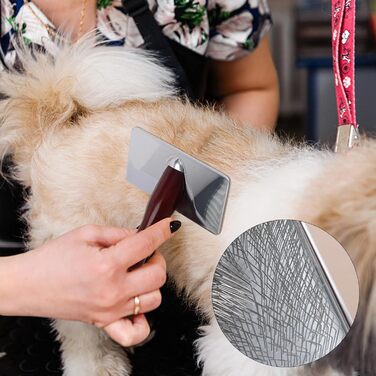 Щітка для собак та котів з дерев'яно-металевим руків'ям, самоочисна, м'яка, антик-дизайн, ергономічна, для довгошерстих порід (пудель, лабрадор)