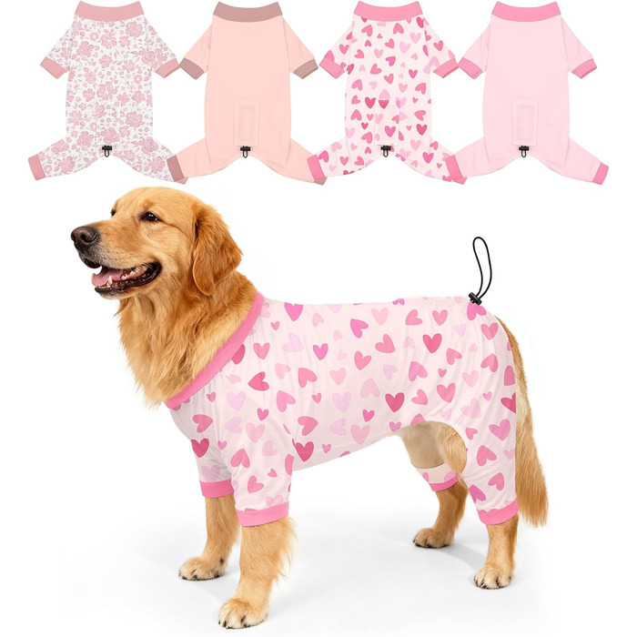 Піжама для собак Bienbee, комплект 4 шт., розмір M, XX-Large, рожевий колір. М'яка, дихаюча, еластична, для маленьких, середніх та великих собак, цуценят, хлопчиків та дівчаток.