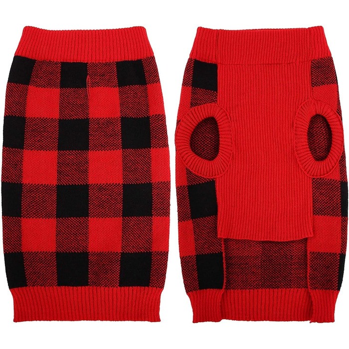 Пуловер для собак KATZINST, теплий флісовий пуловер для маленьких собак, різдвяний пуловер для Французького бульдога, Дакселя, Чихуахуа, Йоркшира, червоно-чорний, XS