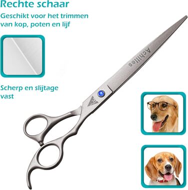 Набір професійних ножиць для грумінгу собак Achilles – 17,8 см, для догляду за шерстю
