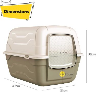 Туалет для котів Cat Centre з кришкою, лотком, дверцятами, совочком та вугільним фільтром для великих котів, 52 x 40 x 40 см (Сірий + сірий килимок)