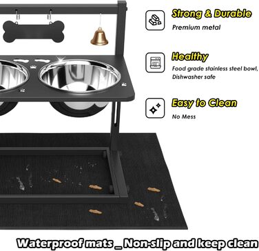 Підвищені годівниці для собак великих та екстра-великих порід, з антипроливною підкладкою, об'єм 3000 мл (2 шт.), стабільна годівниця висотою 46 см, коричневого кольору. Металеві годівниці та підкладка, 2.863 мл, 46 см