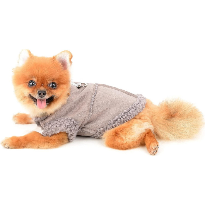 Тепла куртка для собак та котів SMALLLEE_LUCKY_STORE з флісовою підкладкою, зимовий одяг з кільцем D, для маленьких собак, чихуахуа, йоркширських терьєрів, тепла куртка сірого кольору, розмір L