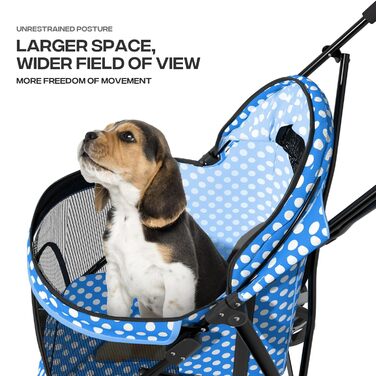 Візок для собак маленьких порід, 4,5-10 кг, візок для цуценят, візок для середніх собак, візок для котів, візок для 2 котів, з багажником, леопардовий принт (блакитний/у крапку)