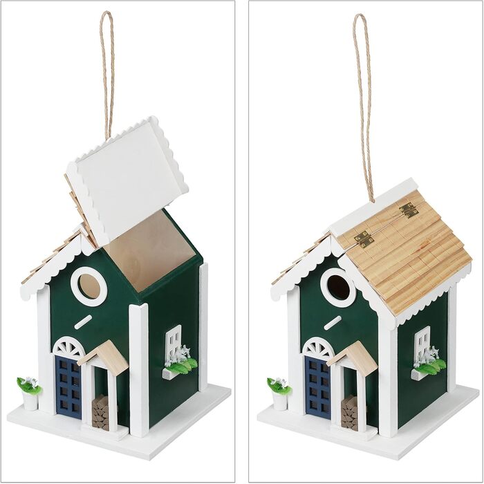 Будинок для птахів Relaxdays, годівниця для диких птахів, для підвішування, розміри 25,5 x 18,5 x 18,5 см, дерев'яна пташня, багато кольорів