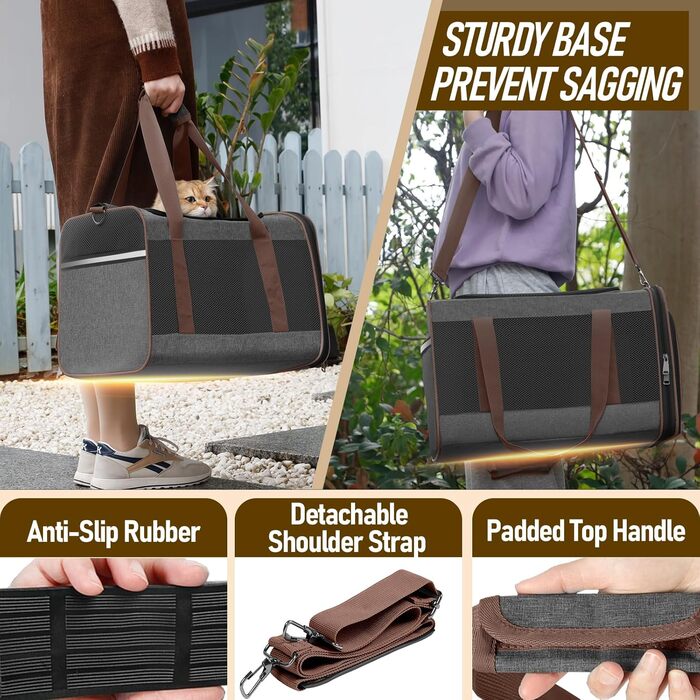 Транспортна сумка GAPZER для собак та котів, м'яка, для чихуахуа та мейн-кунів, переноска для тварин, вантажопідйомність до 11,3 кг, верхня завантаження, для подорожей, коричнево-темно-сіра