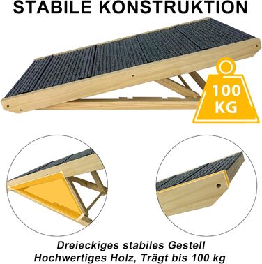 Рампа для собак YRHome, 100x40x60 см, дерев'яна, для великих собак та котів, до 100 кг, регульована висота, антиковзаюча, для ліжка, дивана, авто