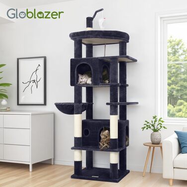 Комплекс для котів Globlazer Kratzbaum 188 см з будиночками, платформами та іграшками темно-сірого кольору