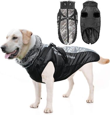 Водонепроникний собачий одяг PETCUTE для маленьких собак, з відбиваючими елементами, регульований, зимова куртка для собак з шлейкою, вітронепроникний, сірий (2XL)