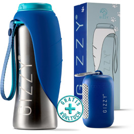 Гіззі® Поїлка для собак - пляшка для прогулянок, не протікає, з нержавіючої сталі, 2 розміри + м'яке рушник для собак | Поїлка для собак, 500 мл, блакитний океан