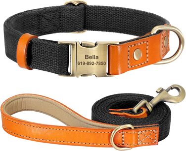 Персоналізоване обплетене повідко-нашийник для собак з нейлону, шкіра, блакитний (L, чорний)