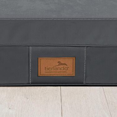 Ортопедичний лежак для собак Tierlando® Oscar VIP з екошкіри та велюру з віскоеластичною піною, антипролежнева підстилка для собак з неслизьким дном, розмір 120x90 см, колір: графіт