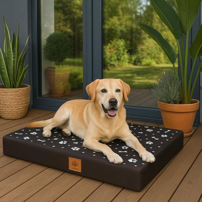 Ортопедичне собаче ліжко Odolplusz для великих собак | М'яке собаче ліжко для середніх та великих собак | Собача матрацна подушка знімний чохол | (100x70x7см, Чорний, Мотив кісток)