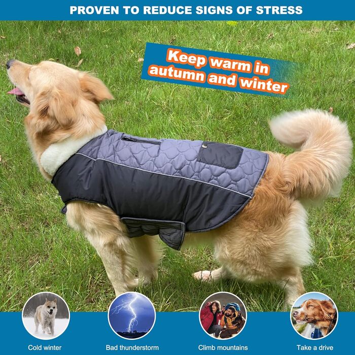 PETCUTE Водонепроникний зимовий одяг для собак, теплий зимовий одяг для собак, регульована куртка для собак з отвором для страхувального ременя, ідеально підходить для зими, сірий