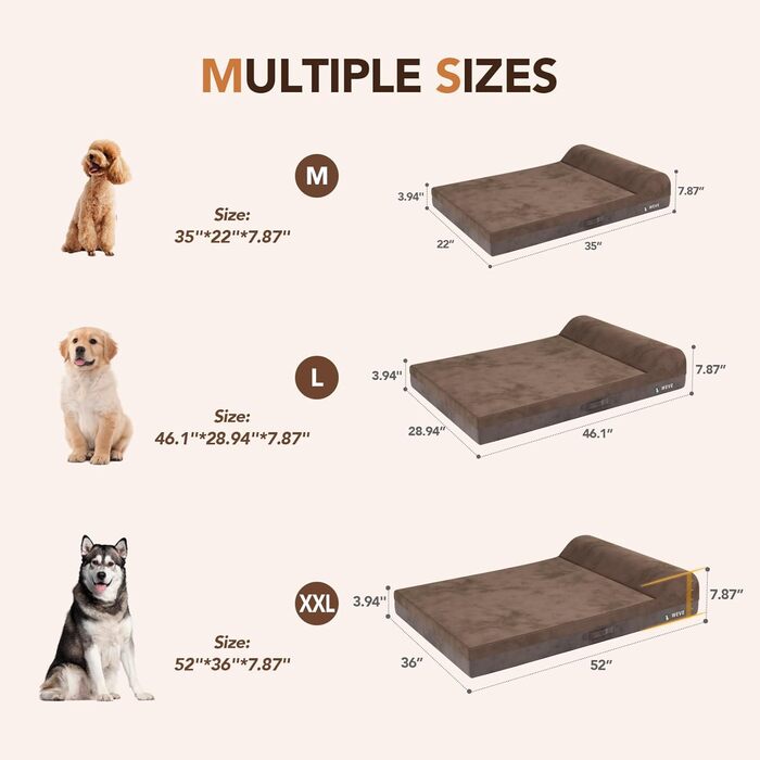 Велике ортопедичне ліжко для собак з гелевою піною та водонепроникним чохлом (89x56x20 см, коричневе)