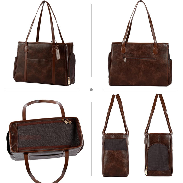 Сумка-переноска для собак та котів Monanller, шкіряна, для маленьких собак, кошенят та цуценят, схвалена авіаперевізниками, м'які стінки, колір кавовий