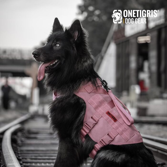 Шлея для собак OneTigris AIRE MESH XL, рожевий, без натягу, регульована, дихаюча, для великих та середніх порід, з двома ручками, безпечний нагрудник