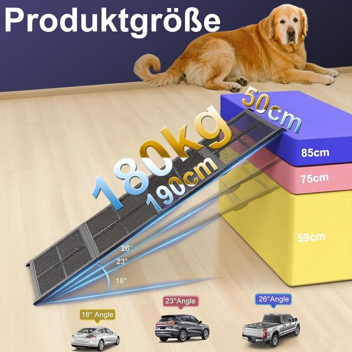 Рампа для собак у автомобіль Extra 190 см, складана, для великих порід (до 180 кг), 190x50 см