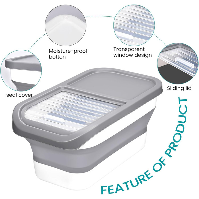 Контейнер для корму для собак, 8 кг, складаний, з кришкою та мірним ковпачком, герметичний, для зберігання