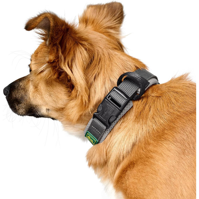 Нашийник для собак Hunter Maldon сірий, розмір L: дихаючий сітчастий, міцний нейлон, безшумний, гіпоалергенний, з запобіжником затягування, адресник, легкий