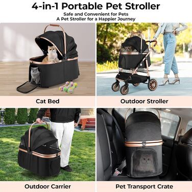 Візок для собак Mamizо 4-в-1, до 25 кг, з амортизаторами, складний, чорний